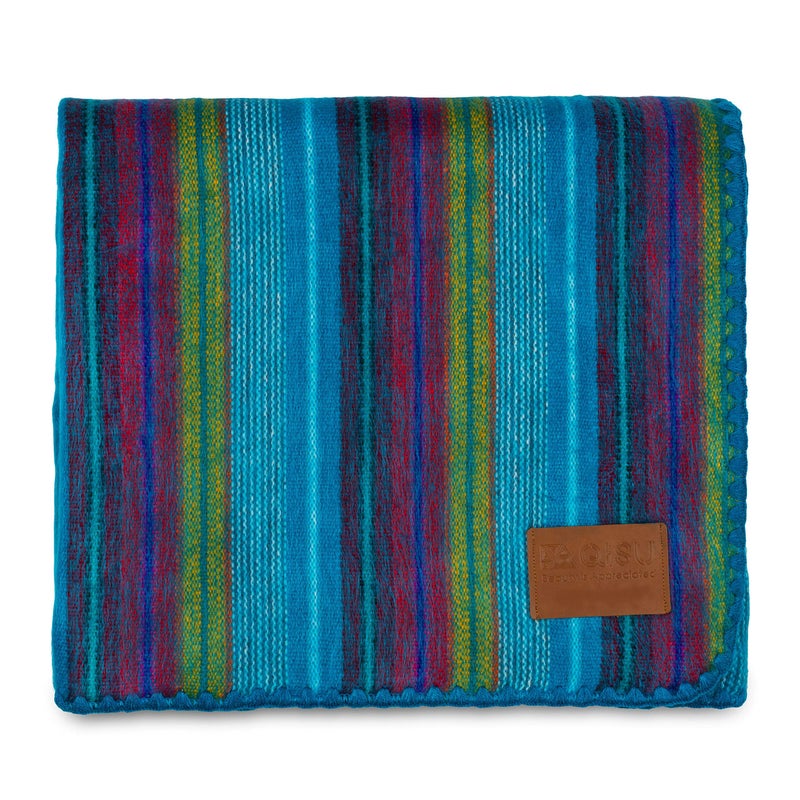 QISU Alpaca Wool Blanket Throw | Large, Beautiful, Warm, Variegated | 85 x 65 inches | Ultra-Soft, Hypoallergenic and Breathable | Non-Itchy or Scratchy Fabric (Blue Variegated) - Image 1